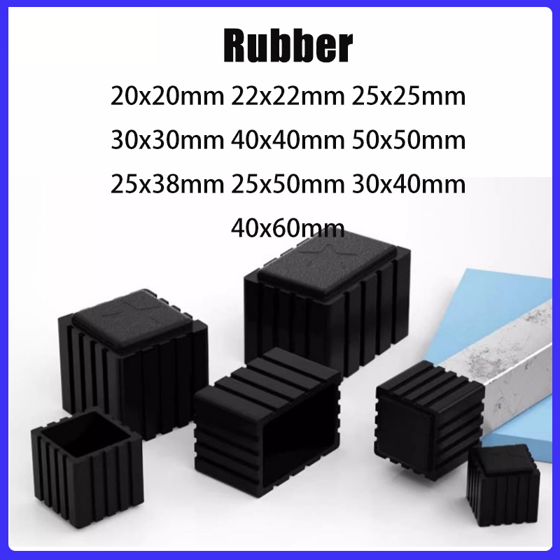 Outdoor Furniture Leg Protectors - Square Rubber Black Chair Leg Caps