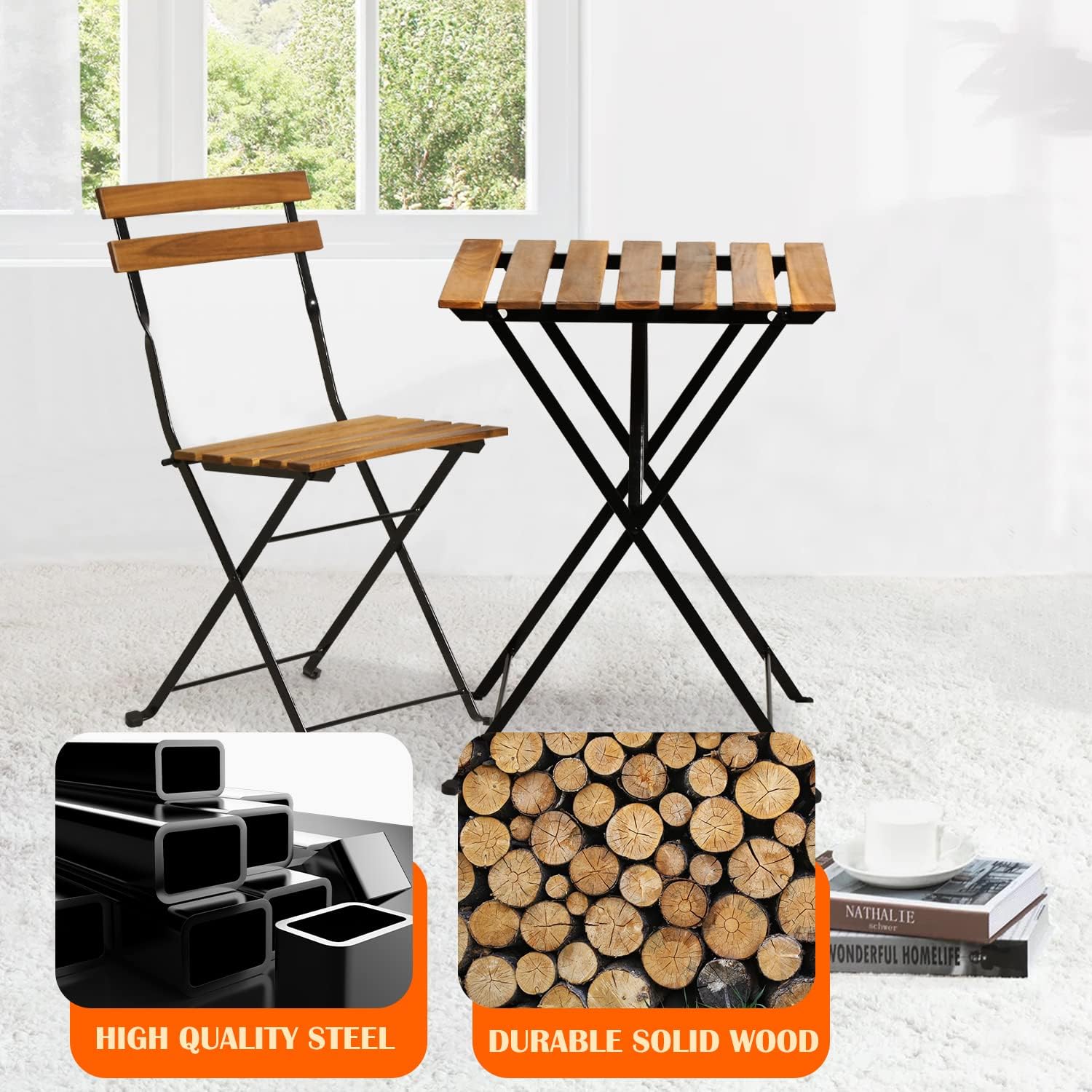 Natural wood 3-piece folding p - đánh giá và giá Outdoor Furniture Wood