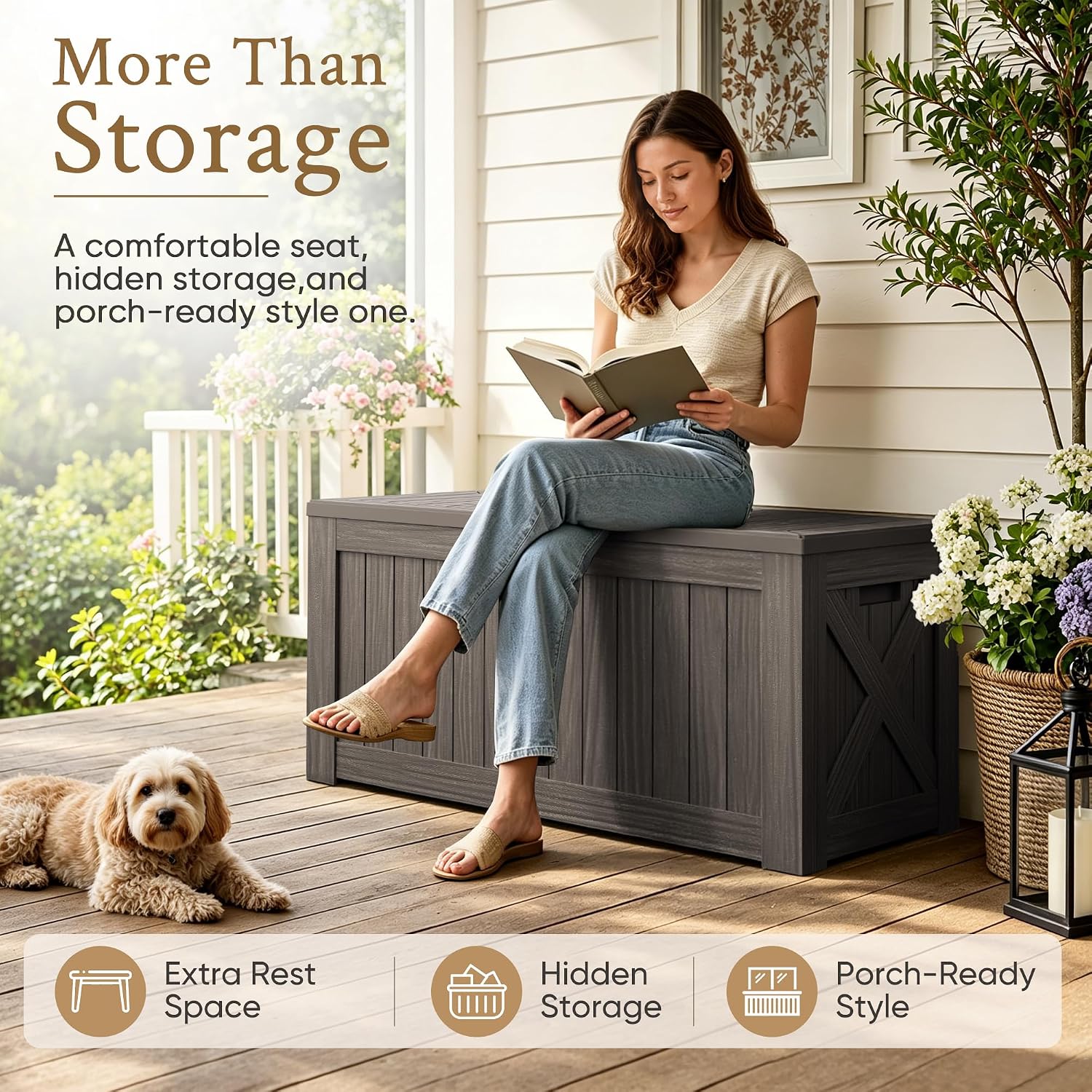 120 Gallon Large Deck Box Outd - đánh giá và giá Outdoor Furniture Wood